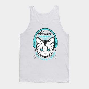 HOUSE MUSIC  - Headphone Cat (Blue/Black) Tank Top